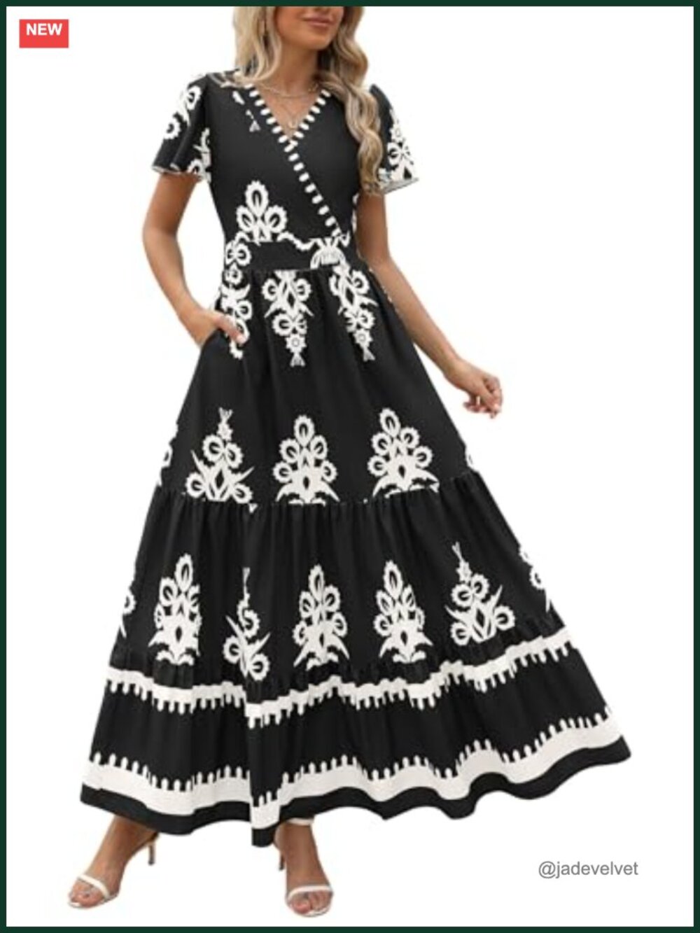 PRETTYGARDEN Floral Boho Maxi Dress V-Neck Tiered Pockets Summer